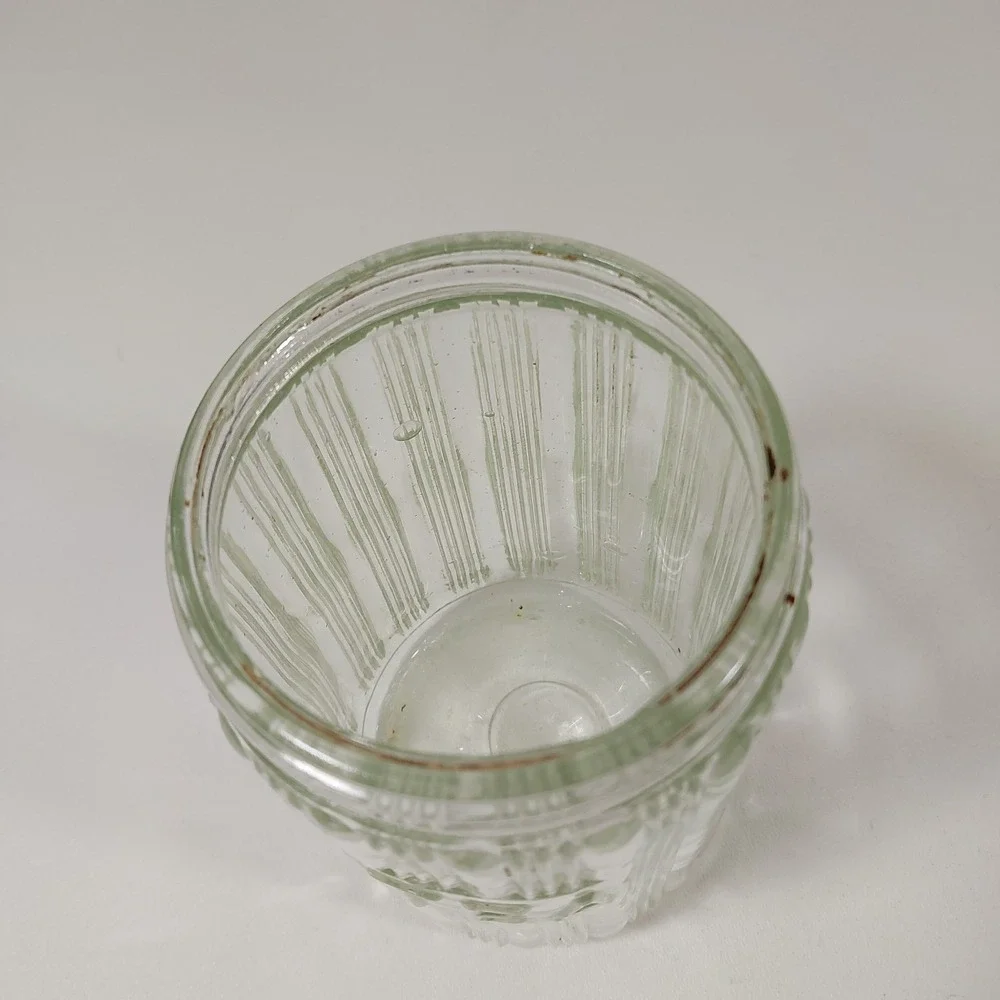 Antique HOOSIER STYLE CABINET Clear‎ Glass Tea Jar Canister Ribbed Lid 5